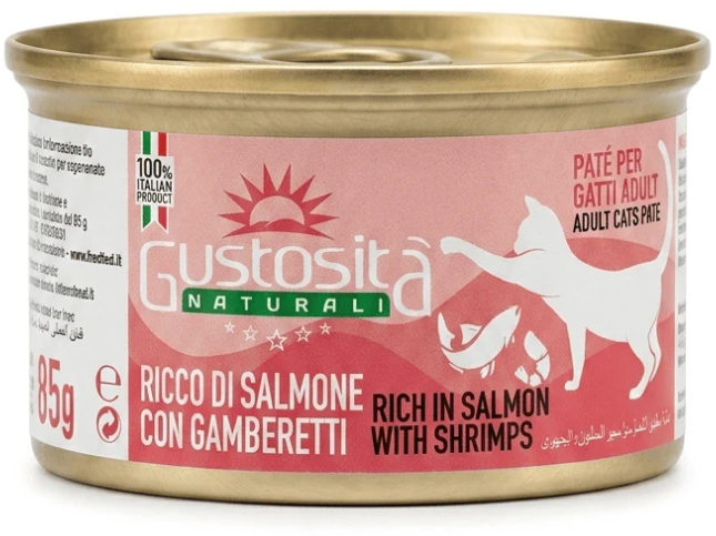 Gustosita - Can 85 gm - For Adult Cats - Salmon & Shrimps