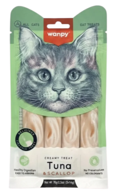 Wanpy - Cat Treat - Cream Treat - Pouch 70 gm -  With Tuna & Scallop