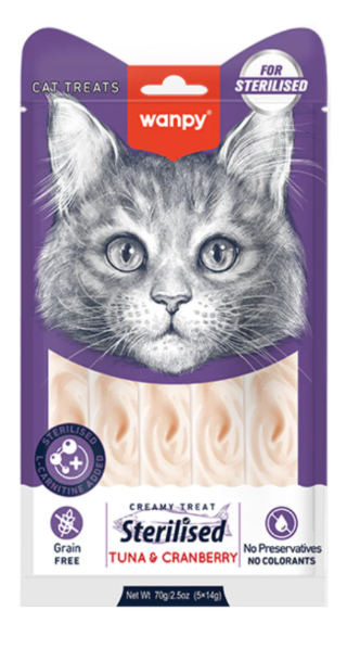 Wanpy - Cat Treat - Cream Treat - Pouch 70 gm - Sterilisedt - With Tuna & Cranberry