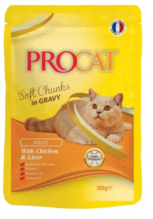 Procat - For Adult Cats - Pouch 100 gm - With Chicken Liver