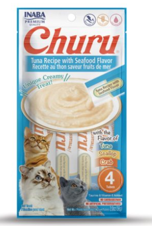 Churu - Adult Cats - Creamy Treat - 4 Tubes - 56 g - Tuna & Seafood