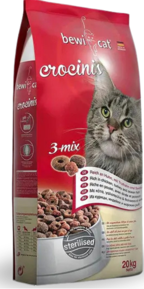 Bewi Cat - Dry Food - 20 kg - Sterilized - Crocinis - 3-mix