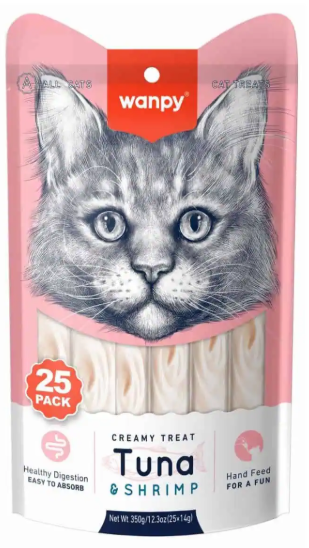 Wanpy - Cat Creamy Treat - 14 gm - 25 Pcs - Tuna&shrimp