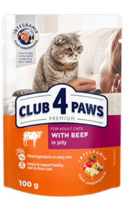 Club 4 Paws - Premium - For Adult Cats - Pouch 100 gm - With Beef