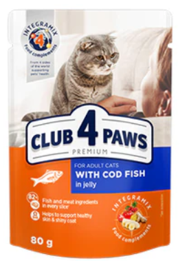 Club 4 Paws - Premium - For Adult Cats - Pouch 80 gm - With Cod Fish