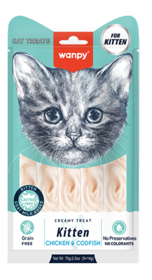 Wanpy - Cat Treat - Cream Treat - kitten- Pouch 70 gm - With Chicken&codfish