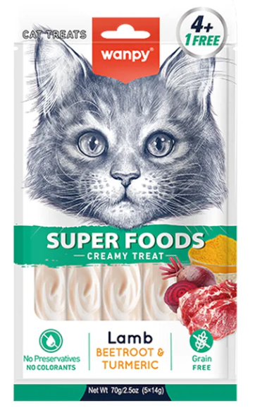 Wanpy - Cat Treat - Cream Treat - Pouch 70 gm -Super Foods - With Lamb - Beetroot & Turmeric