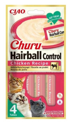 Churu -  Adult Cats - Creamy Treat - 4 Tubes - 56 g - Hairball - Chicken