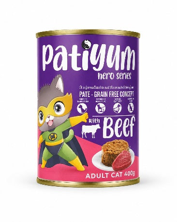 Wet Food Patiyum cat  Patiyum Hero Series Cat Can Food Pate Beef for Adult Cats 400 g 