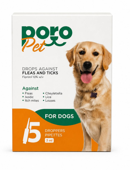 Poro Pet - Drops Against - Fleas And Ticks - 5 Amp - 3 ml - For Dogs