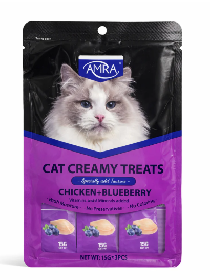 Amna - Cat Creamy Treat - 15 gm - 5 Pcs - Chicken & Blueberry