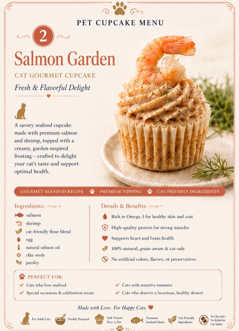 Salmon Garden Cat Gourmet Cupcake