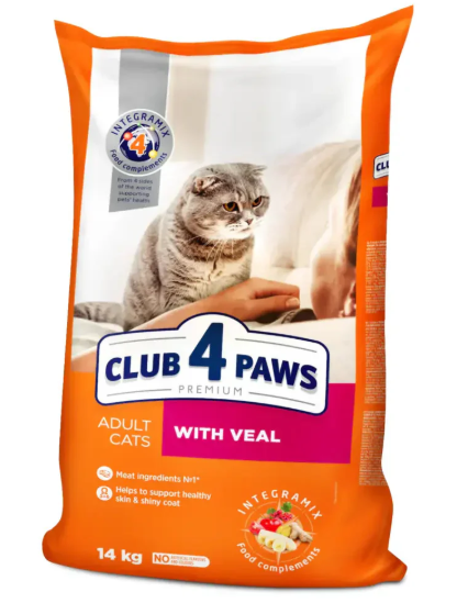 Club 4 Paws - Dry Food - For Adult Cats - 14 Kg - Veal