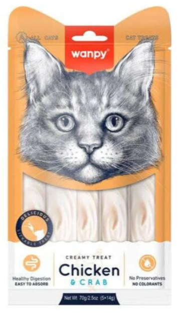 Wanpy - Cat Treat - Cream Treat - Pouch 70 gm - With Chicken & Crab